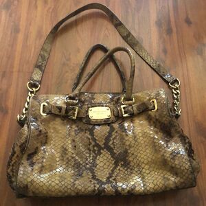 MICHAEL Michael KORS Tan snake skin python satchel